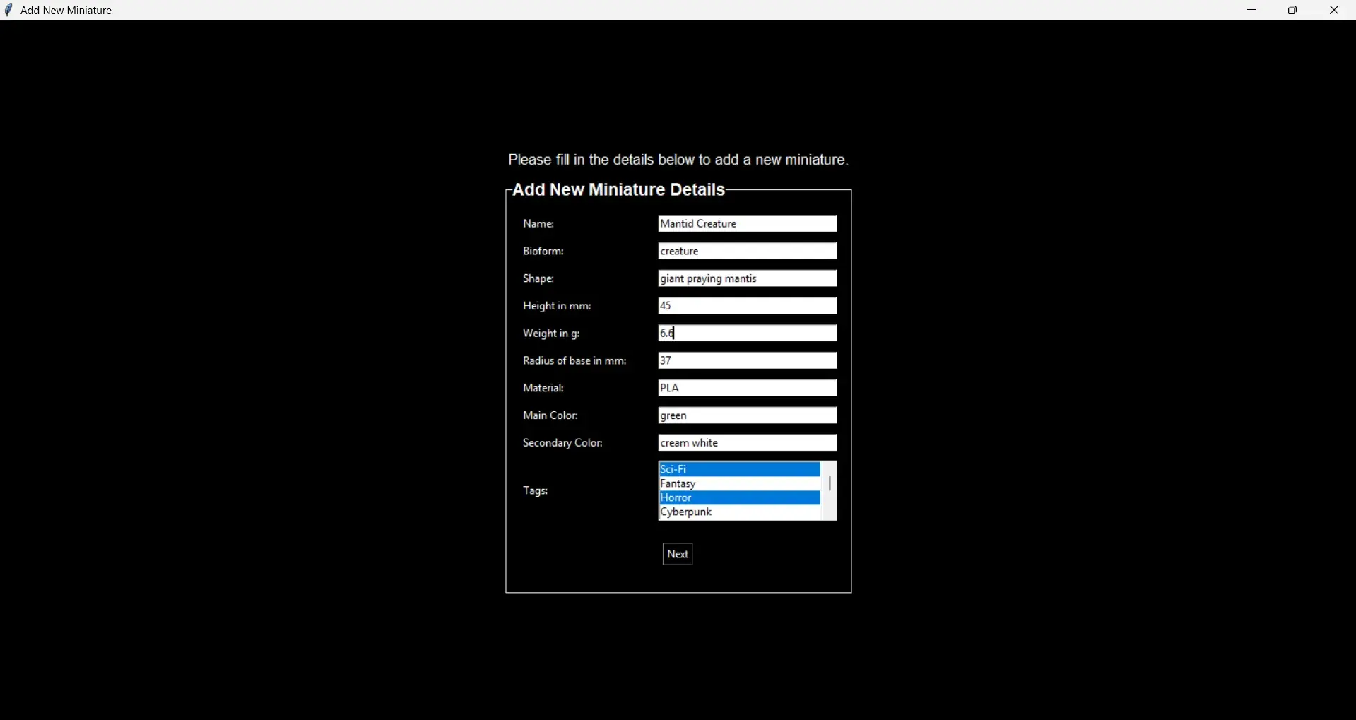 creation module screen 1